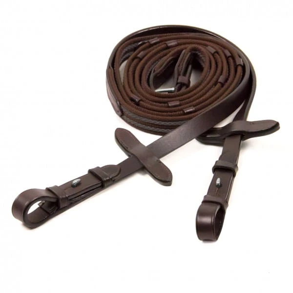 Schockemohle Sports Rubber Grip Web Reins - Brown/Silver