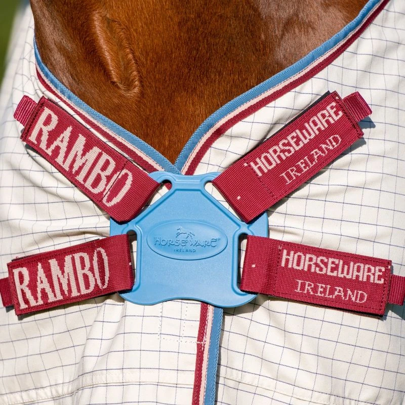 Rambo Optimo Supreme Summer Sheet With Disc Front Closure - Navy Check/Cherry, Peach & Blue - Image 2