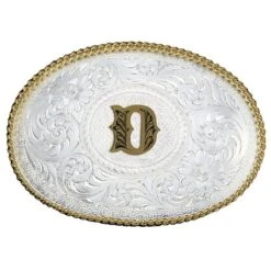 Montana Silversmiths Initial D Silver Engraved Gold Trim Western Belt Buckle (700D)