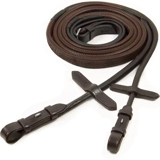 Schockemohle Rolled Rubber Reins 17mm - Brown/Silver